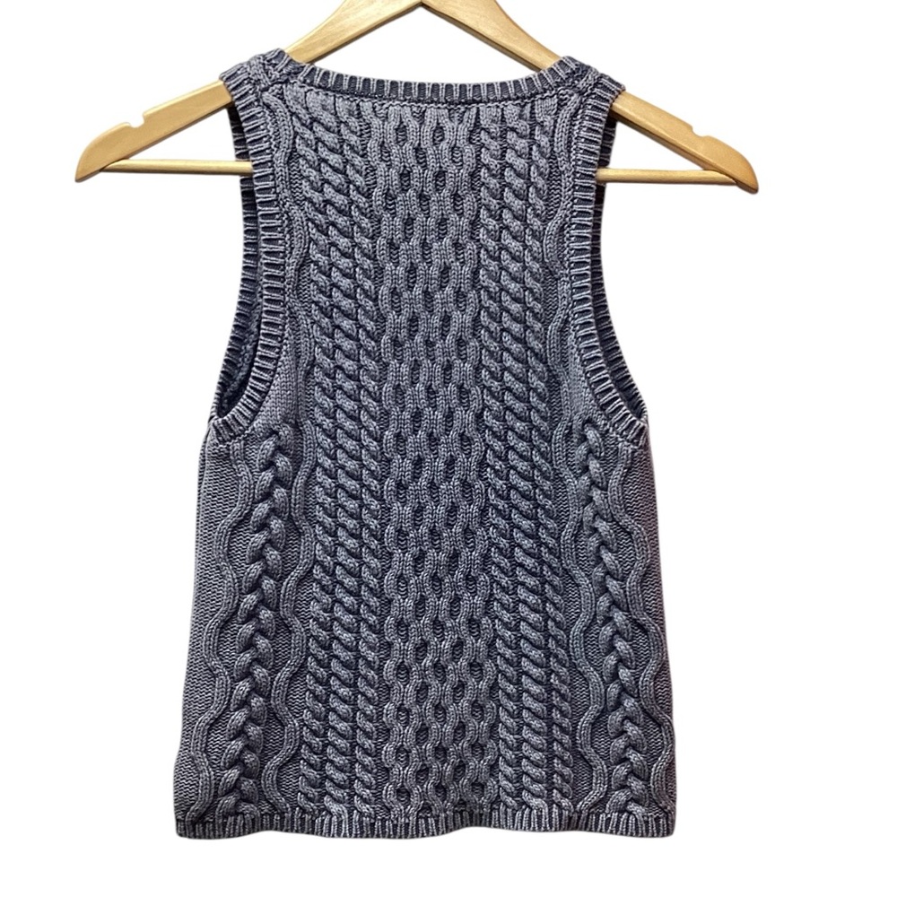 Miou Muse Cotton cottagecore cable knit tank steel gray. Size Small - Picture 4 of 10